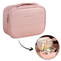 Kosmetyczka Rozkładana Elegancka Kuferek Etui z Ekoskóry Różowa eCarla