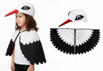 Kostium Bocian na Bal Wiosny Występ Skrzydła Peleryna Czapka