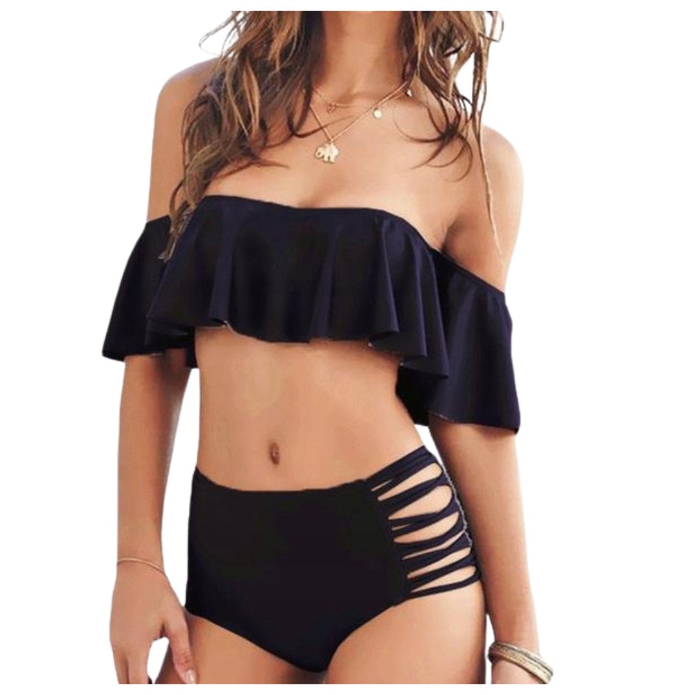 Zolta Kostium dwuczęściowy bikini wysoki stan falbanka M