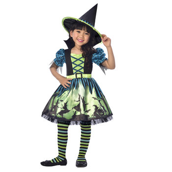 Kostium dziecięcy "Wiedźma" zielona sukienka z kapeluszem-120-130cm - Amscan