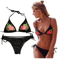 Kostium kąpielowy strój bikini kwiaty dwuczęściowy wiązany plaża L Sapphire