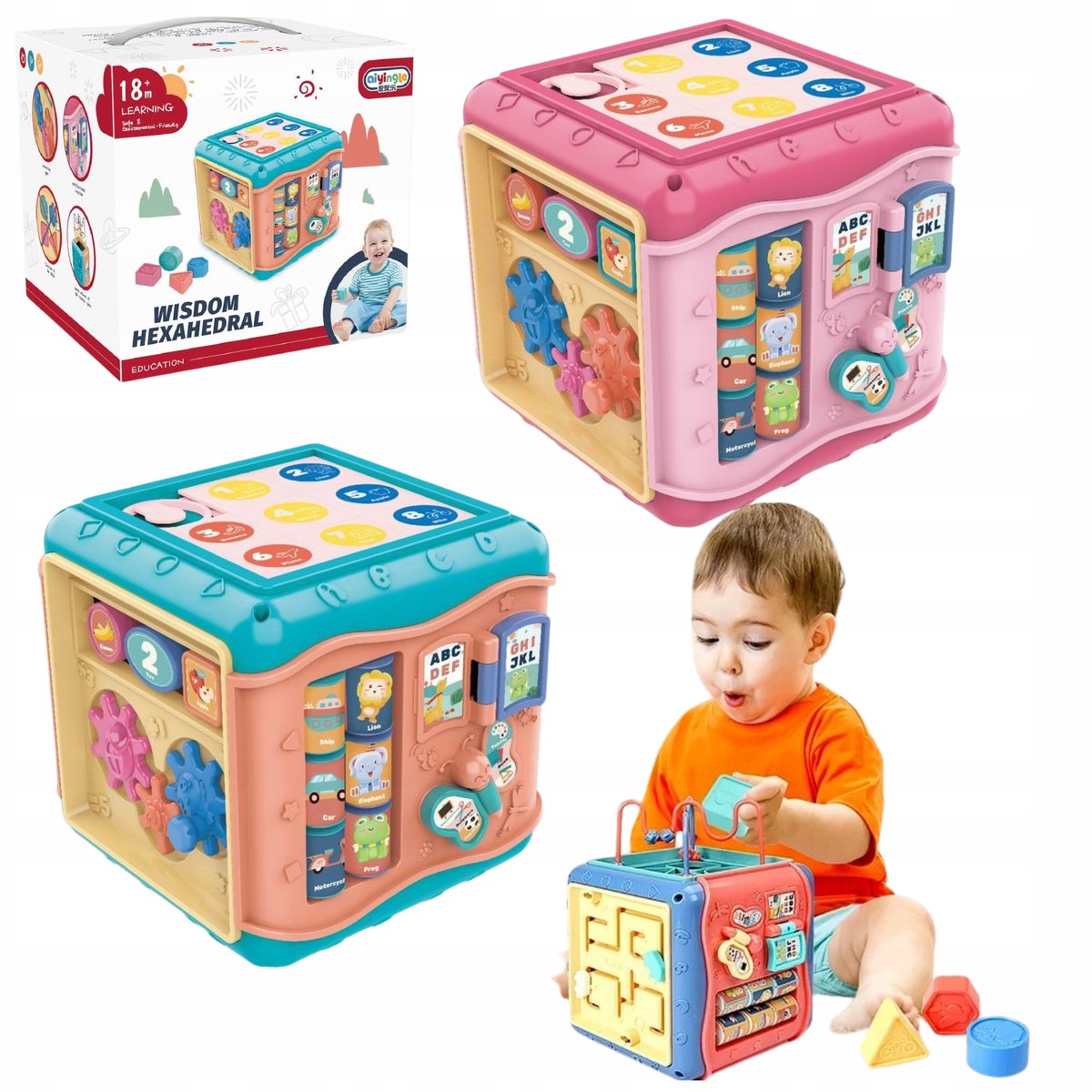 Kostka Edukacyjna 8w1 Sorter Układanka Montessori Sensoryczny Labirynt ...