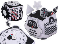 KOSTKA EDUKACYJNA sensoryczna kontrastowa dotykowa | zegar | sznurowadła | grzechotka