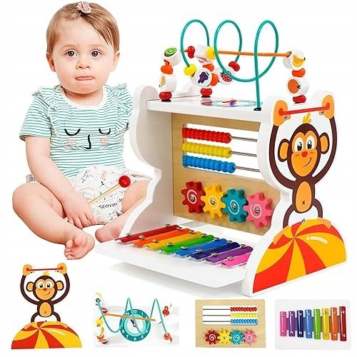 KOSTKA MOTORYCZNA 5 W 1 CENTRUM AKTYWNOŚCI DREWNIANY LABIRYNT Z PERŁAMI ...