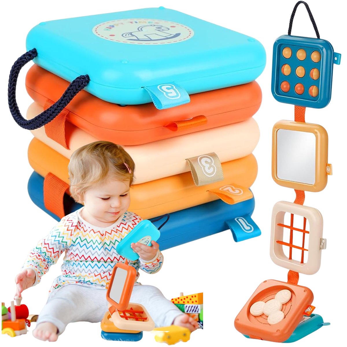 KOSTKA SENSORYCZNA MANIPULACYJNA ZABAWKA EDUKACYJNA DLA DZIECI 8W1 ...
