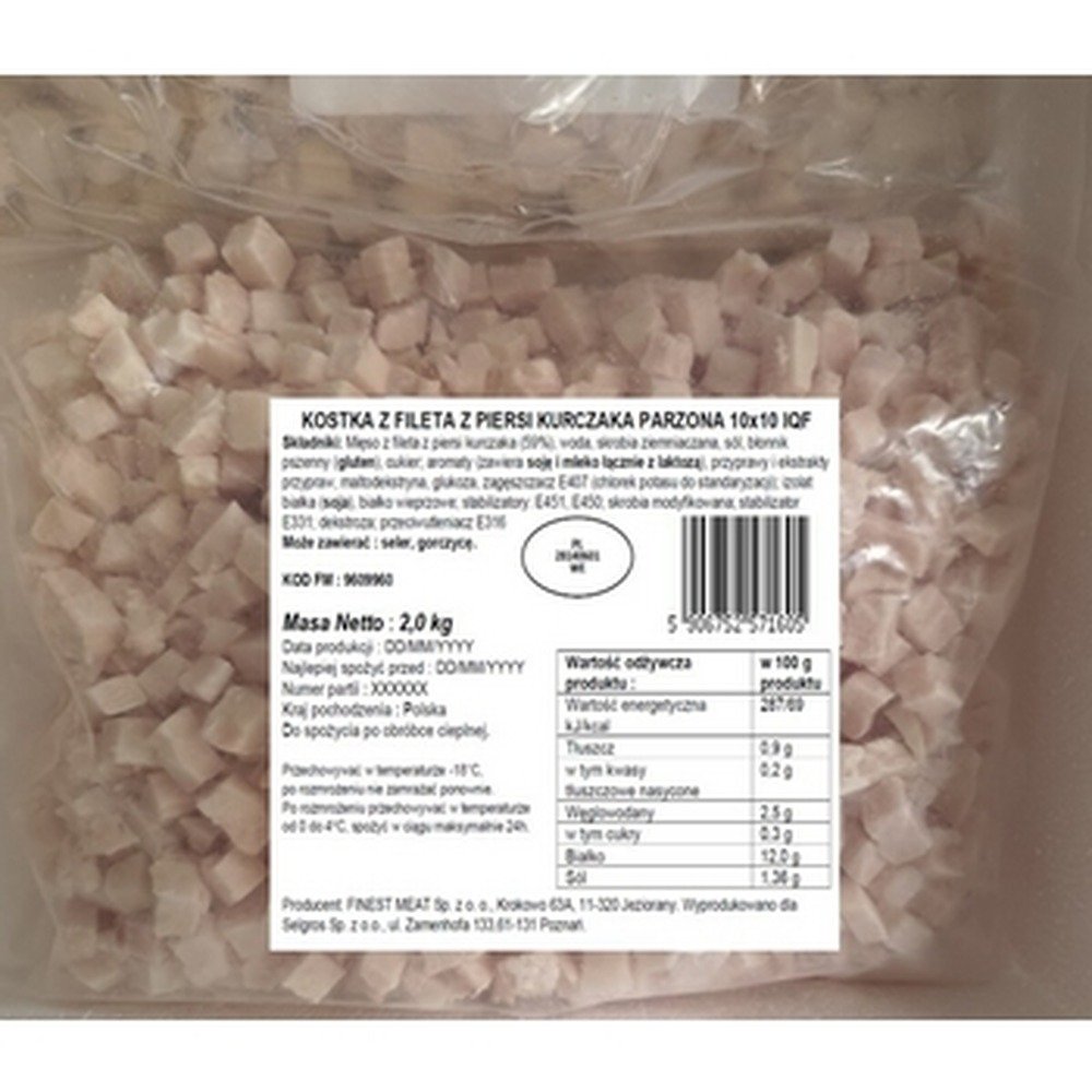Fileta Kostka z fileta z piersi kurczaka parzona 10x10 mm 2 kg - Inna marka ...