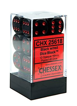 Kostki Black Chessex K6 16mm 12szt. +pudełko - Chessex