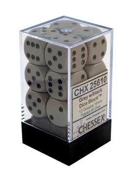 Kostki Grey Chessex K6 16mm 12szt. +pudełko - Chessex