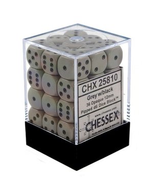 Kostki K6 12mm Chessex Grey 36 szt. + pudełko, gra planszowa - Chessex