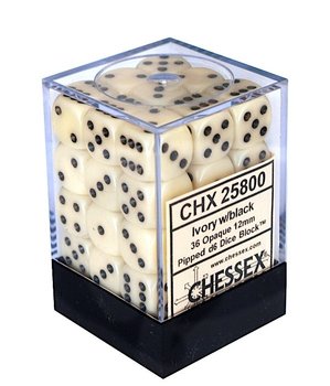 Kostki K6 12mm Chessex Ivory 36 szt. + pudełko - Chessex