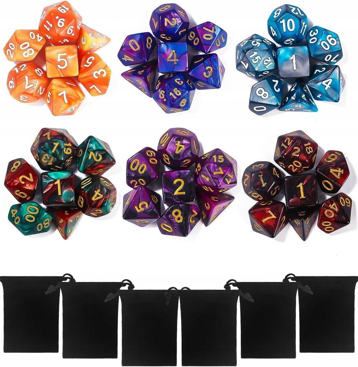 Kostki Kości Wielościenne do Gry Dungeons and Dragons Błyszczące x42