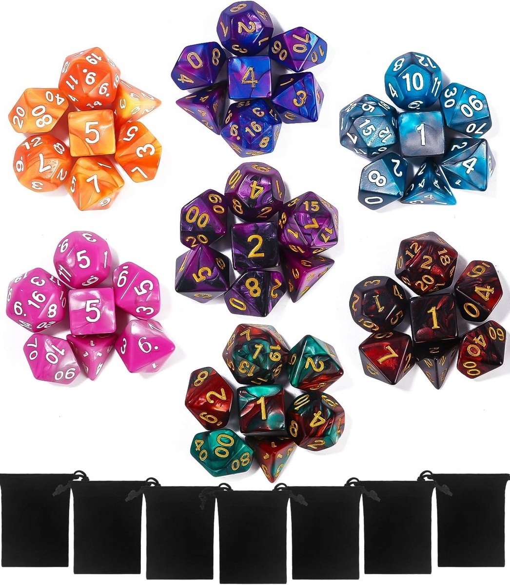 Kostki Kości Wielościenne do Gry Dungeons and Dragons Błyszczące x49