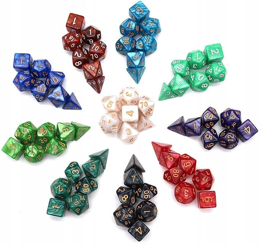 Kostki Kości Wielościenne do Gry Dungeons and Dragons Błyszczące Zestaw x70