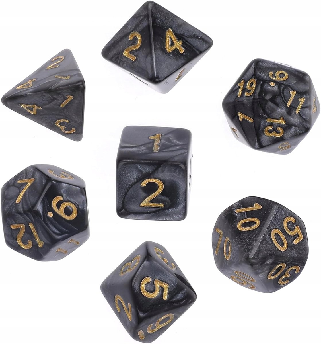 KOSTKI KOŚCI WIELOŚCIENNE DO GRY Dungeons and Dragons CZARNE ZESTAW 7 Szt