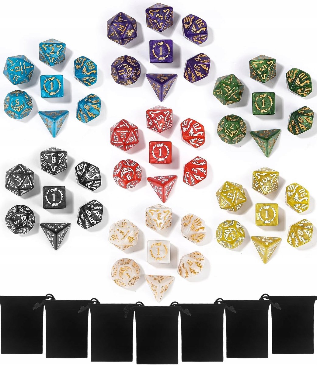 KOSTKI KOŚCI WIELOŚCIENNE DO GRY Dungeons and Dragons KOLOROWE ZESTAW x49
