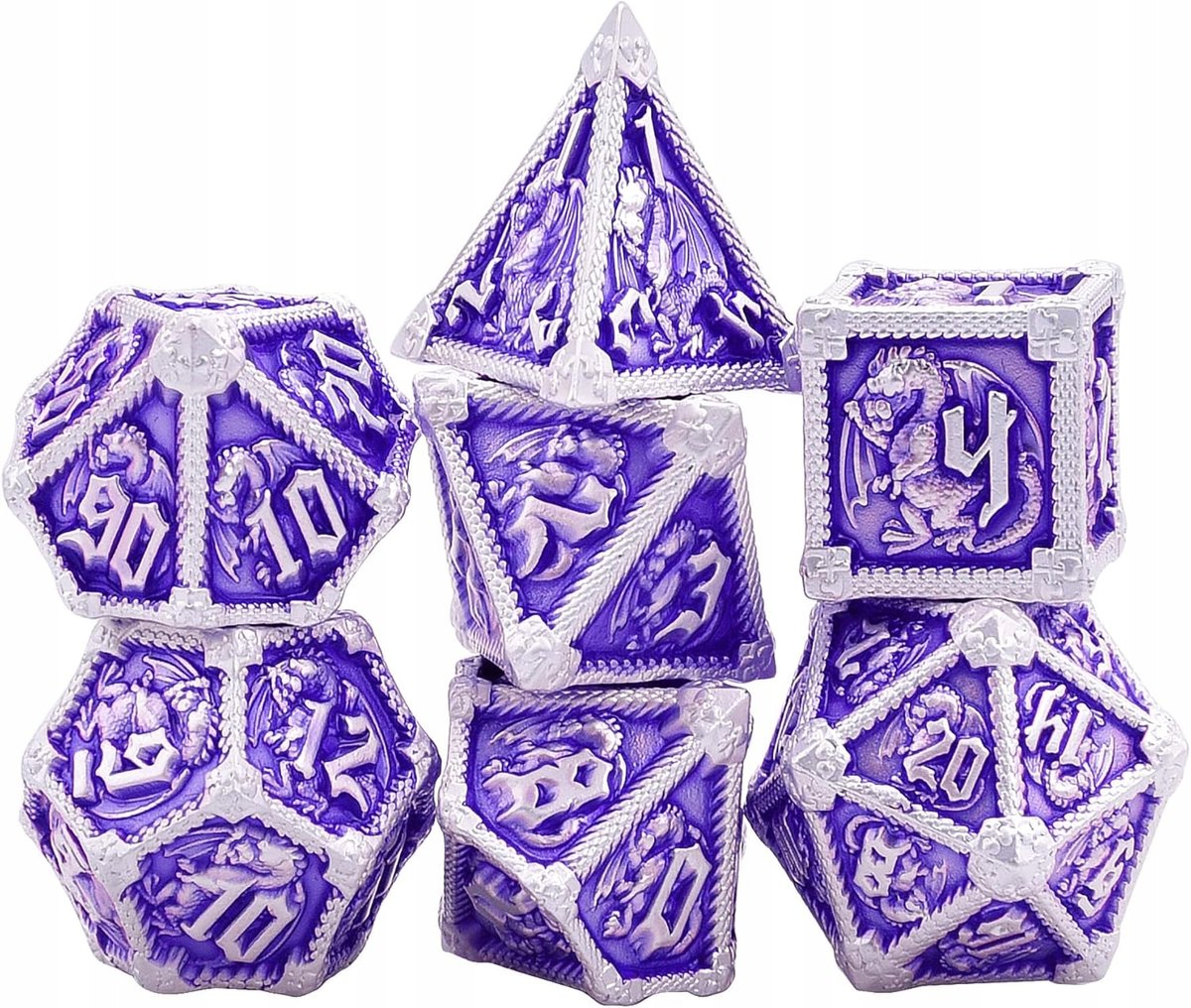 KOSTKI KOŚCI WIELOŚCIENNE DO GRY Dungeons and Dragons METALOWE ZESTAW 7 Szt