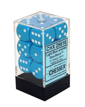 Kostki L. Blue Chessex K6 16mm 12szt. +pudełko - Chessex