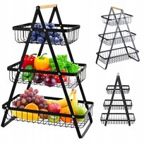 KOSZ NA OWOCE Piętrowy Koszyk na Warzywa Stojak Czarny 3 Poziomy METALOWY