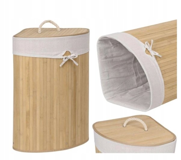 Gockowiak Gockowiak Kosz Na Pranie Bambusowy Narożny Eco Len 60L