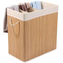 Kosz na pranie bambusowy trzykomorowy beżowy 100 l organizer do łazienki
