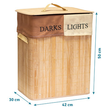 Kosz na pranie narożny z dwoma sekcjami Lights&Darks TATKRAFT Fortuna, 42x30x50 cm, 60 l - Tatkraft