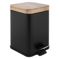Kosz na śmieci do łazienki biura z pedałem bambus czarny kwadratowy - Yoka