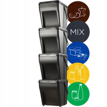 Kosz Na Śmieci Zestaw Pojemników 4x25L + Naklejki - KADAX