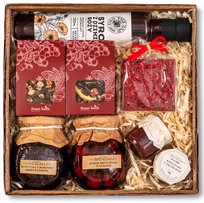 Kosz prezentowy upominek czekolada owoce konfitury herbaty syrop naturalny