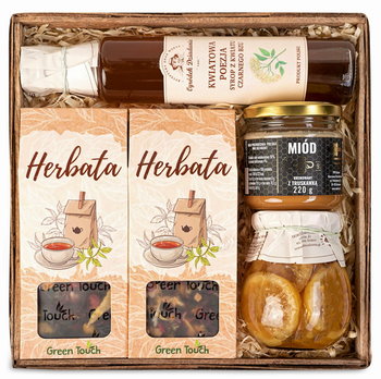 Kosz Prezentowy Z Herbatami Owocowymi;Przetworami I Miodem