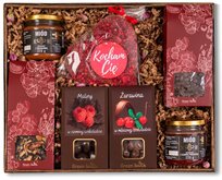 Kosz prezentowy zestaw herbata kawa słodycze miody kremowane naturalne