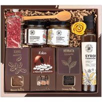 Kosz prezentowy zestaw kawa herbata syrop konfitury czekolada w pudełku box