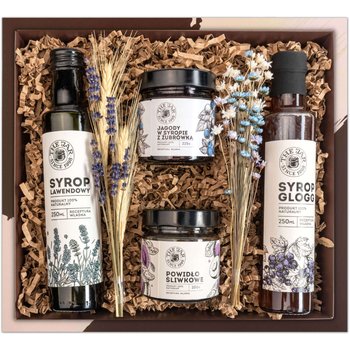 Kosz prezentowy zestaw przetworów premium powidła syropy. Pudełko prezentowe