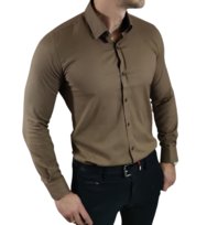 Koszula casualowa slim fit klasyczna oxford struktura brązowa EGO03 XL