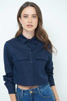 Koszula crop z kołnierzykiem - granatowy M/L