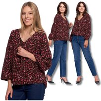 KOSZULA DAMSKA ELEGANCKA BLUZKA W KWIATY BUFIASTE RĘKAWY MODNA MORAJ XL