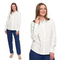 Koszula Damska Lniana Z Długim Rękawem Lekka Klasyczna Wygodna Moraj 3Xl White