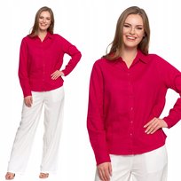 Koszula Damska Lniana Z Długim Rękawem Lekka Klasyczna Wygodna Moraj L Red