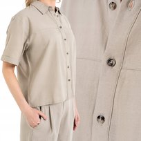 KOSZULA DAMSKA LNIANA Z WISKOZĄ KRÓTKI RĘKAW CASUAL ELEGANCKA MORAJ S BEIGE
