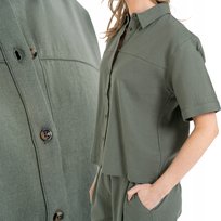 KOSZULA DAMSKA LNIANA Z WISKOZĄ KRÓTKI RĘKAW CASUAL ELEGANCKA MORAJ XXL GREEN