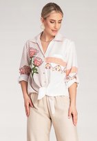 Koszula damska oversize - Koszula boho damska M1120 Beżowa bluzka S/M FIGL