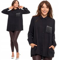 Koszula Damska Oversize Z Kieszonką Ozdobioną Kryształkami Moraj Xl Black