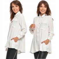 Koszula Damska Oversize Z Kieszonką Ozdobioną Kryształkami Moraj Xxl White