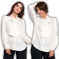 Koszula Damska Z Kokardą Pod Szyją Kobieca Z Klasą Satynowa Moraj L Off White
