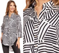 Koszula Damska z Rękawem 3/4 Elegancka Paski Rozpinana Klasyczna MORAJ S