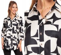 Koszula Damska z Rękawem 3/4 Elegancka Wzory Rozpinana Klasyczna MORAJ M