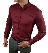 Koszula elegancka ze stójką slim fit bordowa ESP013 - XXL