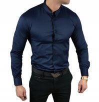 Koszula elegancka ze stójką slim fit granatowa ESP013 - M
