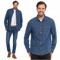 KOSZULA MĘSKA Jeansowa Klasyczna Modna Długi Rękaw Bawełniana MORAJ S