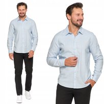 Koszula Męska Lniana Z Długim Rękawem Lekka Elegancka Klasyczna Moraj 3Xl Blue