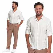 Koszula Męska Lniana Z Długim Rękawem Lekka Elegancka Klasyczna Moraj Xl Off White